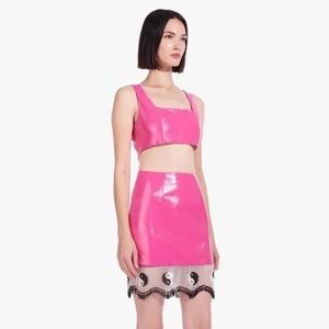 STAUD Ian Pink Faux Leather Yin Yang Skirt Size 4